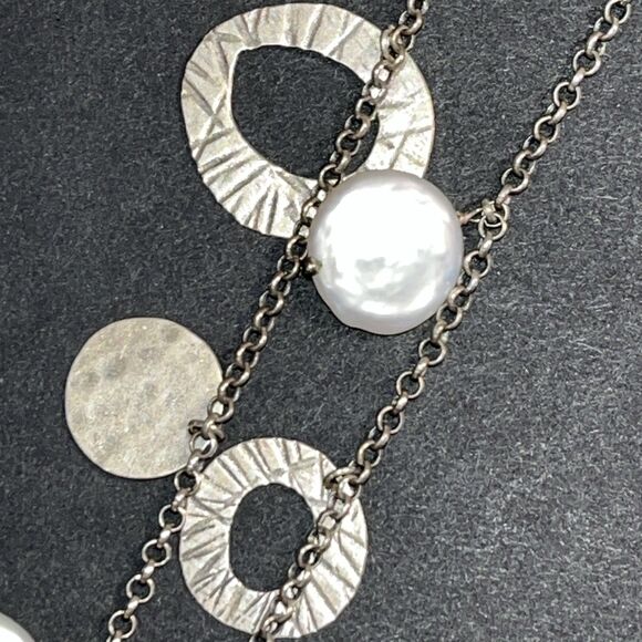 SILPADA 925 Sterling Silver Pearl Of Girl Disc Charm Necklace 36"  Box & Cloth - Picture 1 of 5